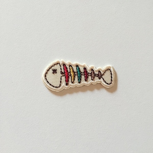Fish Skeleton Stick-On Patch: Fish Bone Embroidered Badge