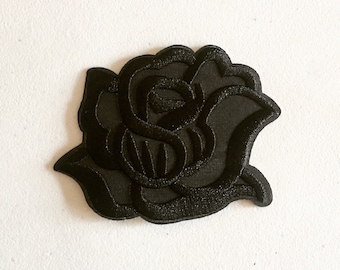 Black Rose Iron-On Patch, Goth Flower Badge, Rose Floral Badge, DIY Embroidery, Embroidered Applique, Decorative Patch, Rose Gift