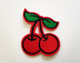 Cherries Iron-On Patch, Fruit Patch, Vintage Effect Patch, DIY Embroidery, Embroidered Applique, DIY Embroidery, Rockabilly Gift