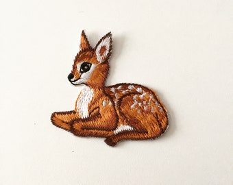 Baby Deer Iron-On Patch, Woodland Animal Badge, Kids Decorative Patch, DIY Embroidery, Deer Embroidered Applique, Deer Lover Gift