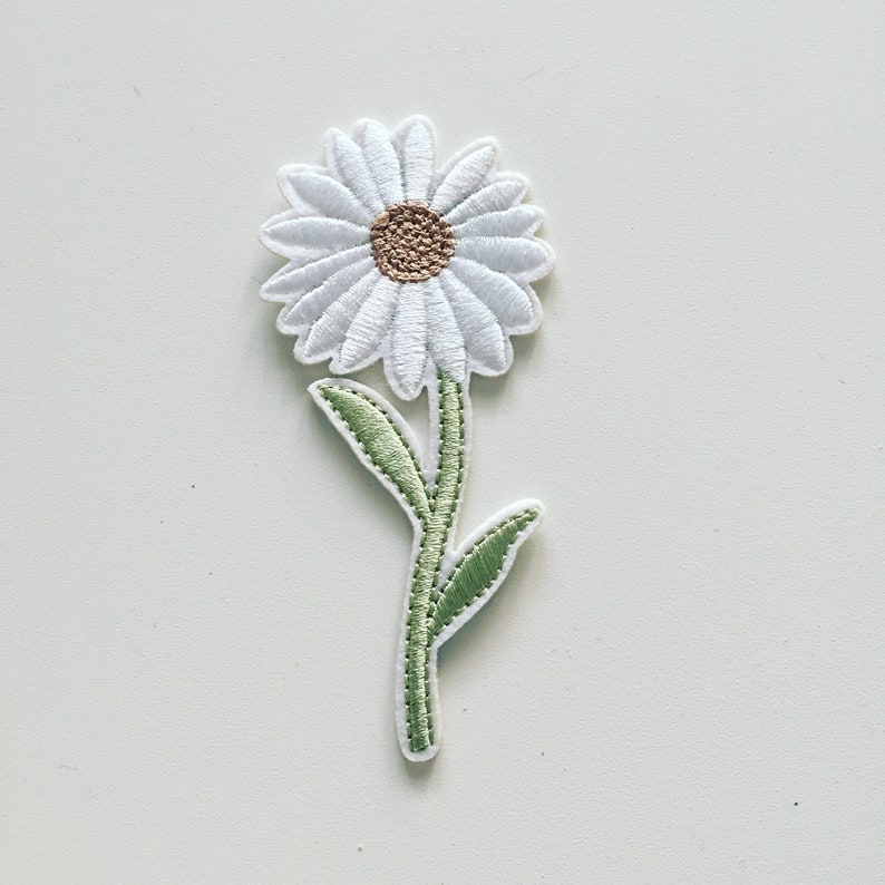 Daisy Stem Ironon Patch White Flower Hippie Badge Flowery Etsy