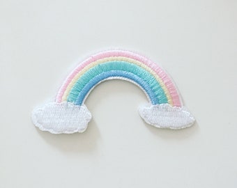 Pastel Rainbow Iron-On Patch, Cloud Patch, Rainbow Badge, DIY Embroidery, Embroidered Applique, Hippie Vintage Gift, 90s Pop Culture Patch