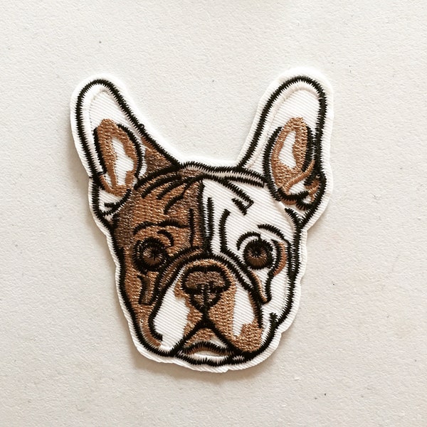 French Bulldog Iron-On Patch, Bulldog Badge, Animal Decorative Patch, DIY Embroidery, Embroidered Applique, Dog Applique Motif, Bulldog Gift