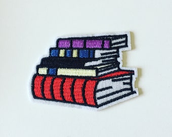 Student Book Pile Iron-On Patch, Books Patch, Reading Book Badge, Student Books Badge, DIY Embroidery, Embroidered Applique, Bookworm Gift