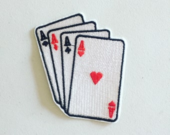 Poker Aces Iron-On Patch, Quads Poker Badge, Ace Cards Decorative Patch, DIY Embroidery, Embroidered Applique, Poker Lover Gift
