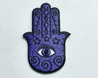 Hamsa Hand Embroidered Iron-On Patch: Evil Eye Amulet Applique