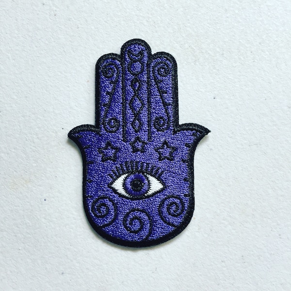 Hamsa Hand Iron-On Patch, Hamsa Eye Badge, Khamsah Amulet Patch, Amulet Badge, Evil Eye Motif Applique, DIY Embroidery, Embroidered Applique