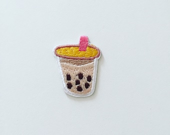 Bubble Tea Stick-On Patch, Pearl Milk Tea Badge, Taiwanese Boba Milk Drink Patch, Embroidered Applique, Kawaii Tea Badge, Tapioca Tea Patch