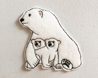 Mama Bear Iron-On Patch, Badge ours polaire, Badge animal, Patch décoratif animal pour enfants, Broderie DIY, Applique brodée, Cadeau ours polaire