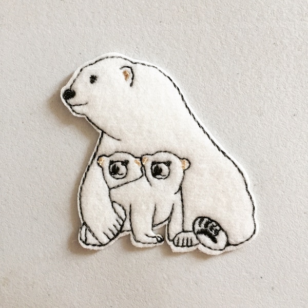 Mama Bear Iron-On Patch, Polar Bear Badge, Animal Badge, Kids Animal Decorative Patch, DIY Embroidery, Embroidered Applique, Polar Bear Gift