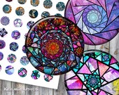 Digital Collage Sheet - Instant Download - Circle Size 30mm 25mm 20mm 18mm Printable Images - Fractal Stained Glass Spirals