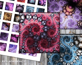 Digital Collage Sheet - Instant Download - Square Size 2" + 1.5" + 1" Printable Images - Fractal Swirls