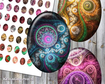 Digital Collage Sheet - Instant Download - Oval Size 18x25mm + 13x18mm + 10x14mm Printable Images - Fractal Steampunk