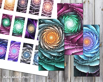 Digitale Collage blad - Instant Download - rechthoek Domino blokgrootte 1 x 2"+ 0.75x1.5" - afdrukbare beelden - Fractal bloemen