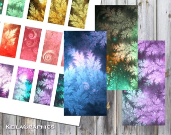 Digitale Collage blad - Instant Download - rechthoek Domino blokgrootte 1 x 2"+ 0.75x1.5" - afdrukbare beelden - Fractal Plant boom