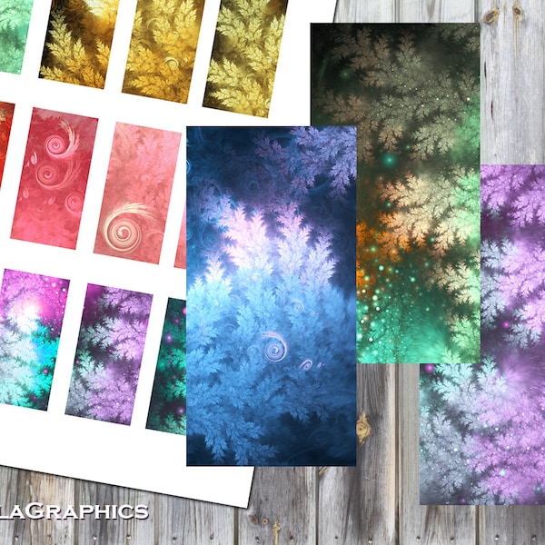 Digital Collage Sheet - Instant Download - Rectangle Domino Tile Size 1x2" + 0.75x1.5" - Printable Images - Fractal Plant Tree