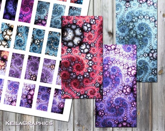 Digital Collage Sheet - Instant Download - Rectangle Size 1x2" + 0.75x1.5" + 1x3" - domino + microscope - Printable Images - Fractal Swirls