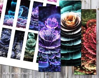 Digital Collage Sheet - Instant Download - Rectangle Microscope Slide Size 1x3" - Printable Images - Fractal Flowers