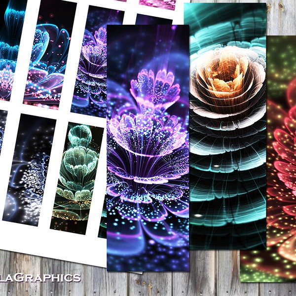 Digital Collage Sheet - Instant Download - Rectangle Microscope Slide Size 1x3" - Printable Images - Fractal Flowers