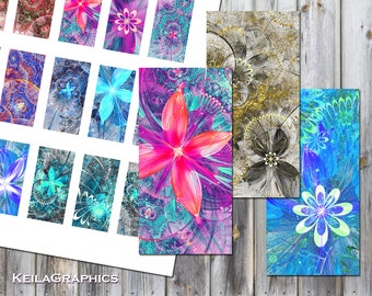 Digitale Collage blad - Instant Download - rechthoek Domino blokgrootte 1 x 2"+ 0.75x1.5" - afdrukbare beelden - Fractal bloemen