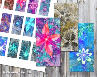 Digital Collage Sheet - Instant Download - Rectangle Domino Tile Size 1x2" + 0.75x1.5" - Printable Images - Fractal Flowers