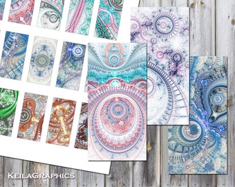 Digital Collage Sheet - Instant Download - Rectangle Domino Tile Size 1x2&quot; + 0.75x1.5&quot; - Printable Images - Fractal Steampunk