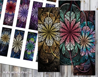 Digital Collage Sheet - Instant Download - Rectangle Microscope Slide Size 1x3&quot; - Printable Images - Fractal Flowers