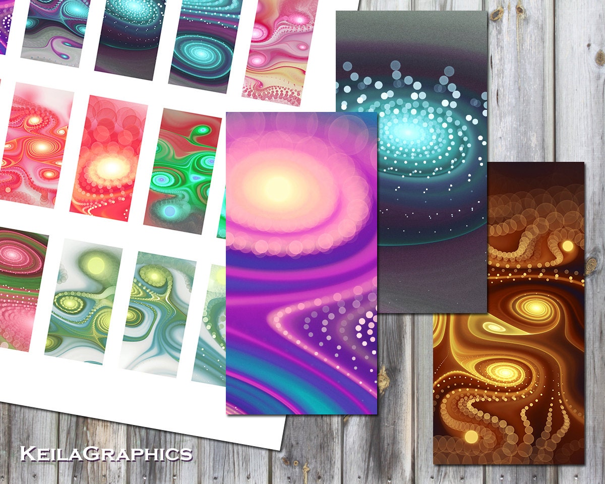 Digital Collage Sheet - Instant Download - Rectangle Domino Tile Size 1x2" + 0.75x1.5" - Printable Images - Fractal Swirls
