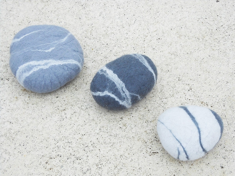 Natural gift set wool decor pebbles natural home decor eco friendly gift felted decor river rock ornament felted pebbles.