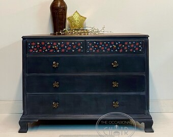 Dresser, Vintage Lowboy, Custom Painted,  Twighlight Blue, Bohemian Style