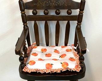 Vintage Highchair Cushion, Peaches & Gingham, Reversible Seat Pad