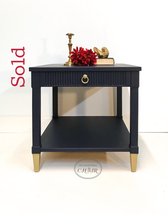 Sold Classic Navy Blue Mid Century Modern End Table Side Etsy