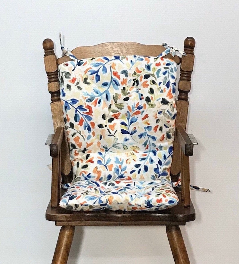 Farmhouse Style French Country Reversible Custom Made High Chair Cushion For Vintage Wooden Chairs Desks Tables Kids Furniture Aloli Ru Vintage Wooden High Chairs, High Chair Cushion For Wooden Chairs