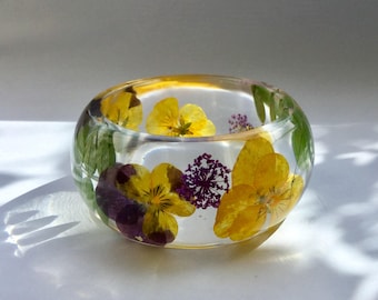 Pansy bangle,real flower bangle,viola bangle,