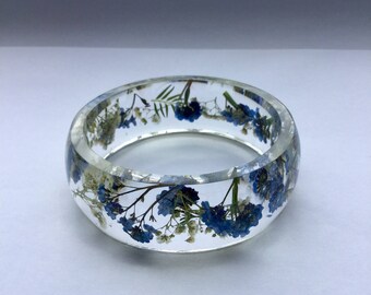 Forget me not bangle,real flower bangle,resin flower bracelet