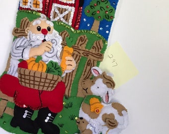 Bucilla christmas stockings, "Santa on the Farm" Finished, handmade.