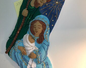 Bucilla Christmas Stocking,&quot;  Baby Jesus&quot;, handmade, finished