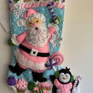 Bucilla stocking, &quot;Santa in Candy Land&quot;, Finished, handmade