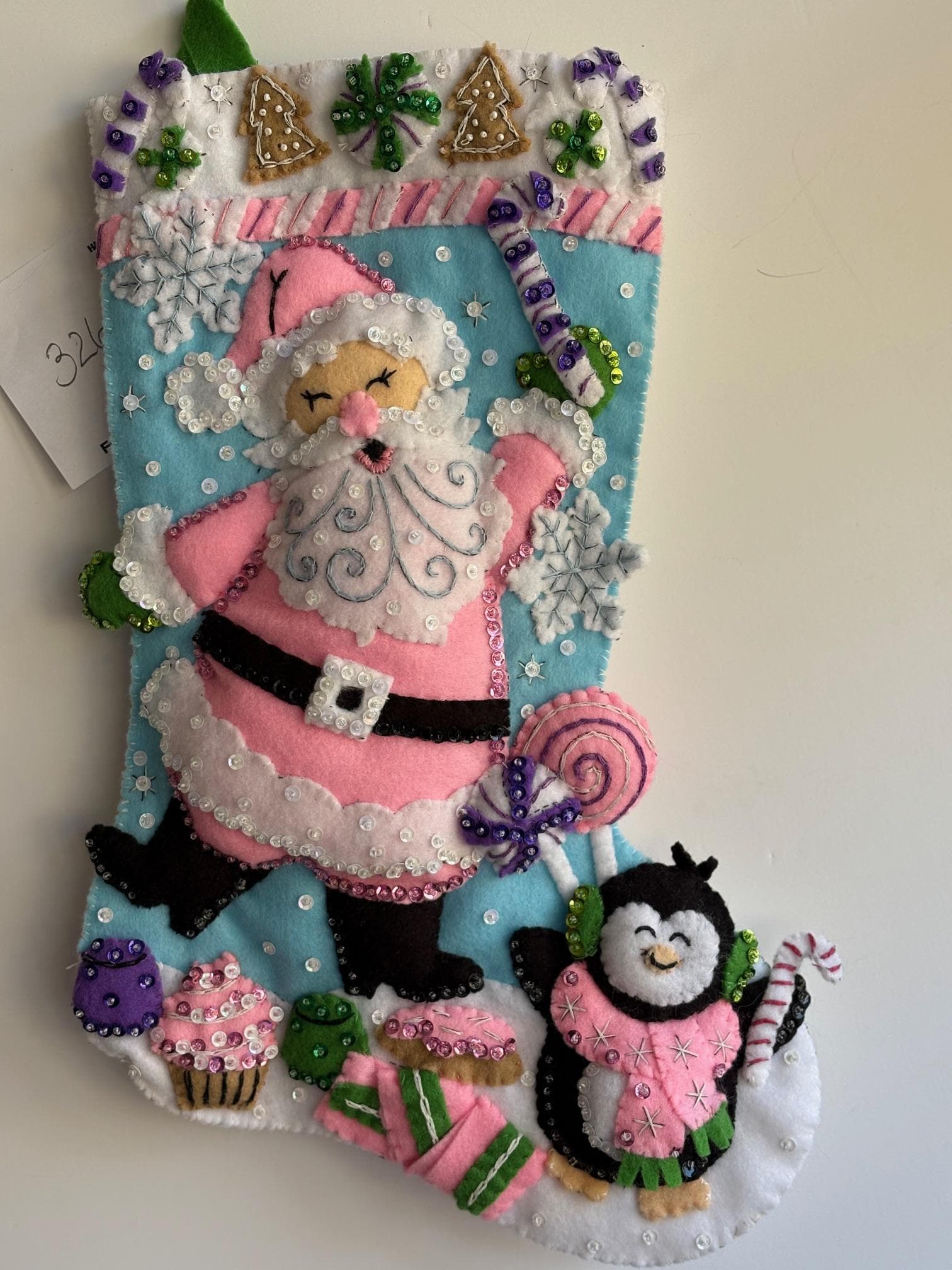 Bucilla stocking, "Santa in Candy Land", Finished, handmade