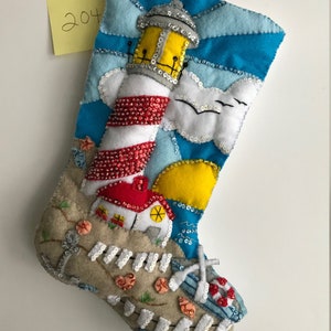 Bucilla christmas stocking  &quot;Light Hous Christmas&quot; Handmade and Finished