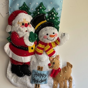 Bucilla Stocking , &quot; Santa -Happy Holidays&quot;, handmade finished.