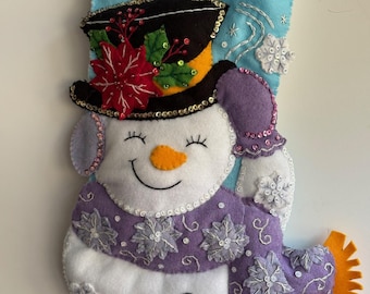 Bucilla Stockings, "Christmas Snowman" handmade, finished.