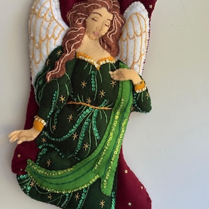 Bucilla stocking, &quot;Christmas Angel&quot; Handmade, finished