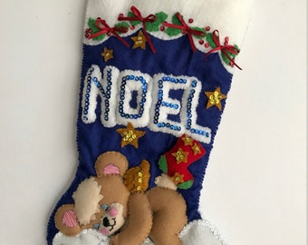 bucilla christmas stocking &quot; Noel teddy bear&quot; handmade
