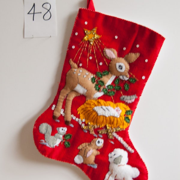 Bucilla Christmas Stocking finished  "Animals with the Baby"