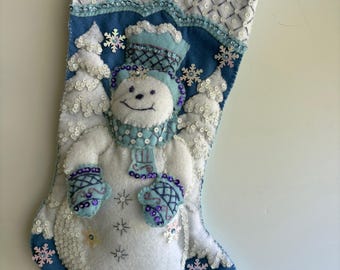 Bucilla stockings "White Christmas Snowman"  handmade and finished