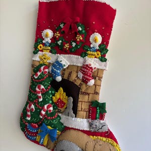 Bucilla stockings &quot;Christmas at Home&quot; handmade, finished
