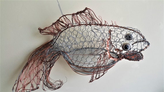 Buy Gold Fish, OOAK Fish Sculpture, Unique Wire Art, Gift for Him