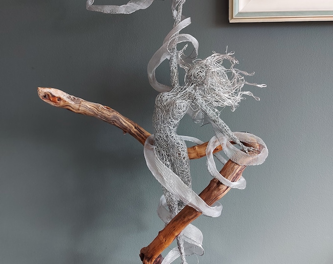 The Vortex Sculpture Wire Fairy Statue Metal Wood Art Etsy
