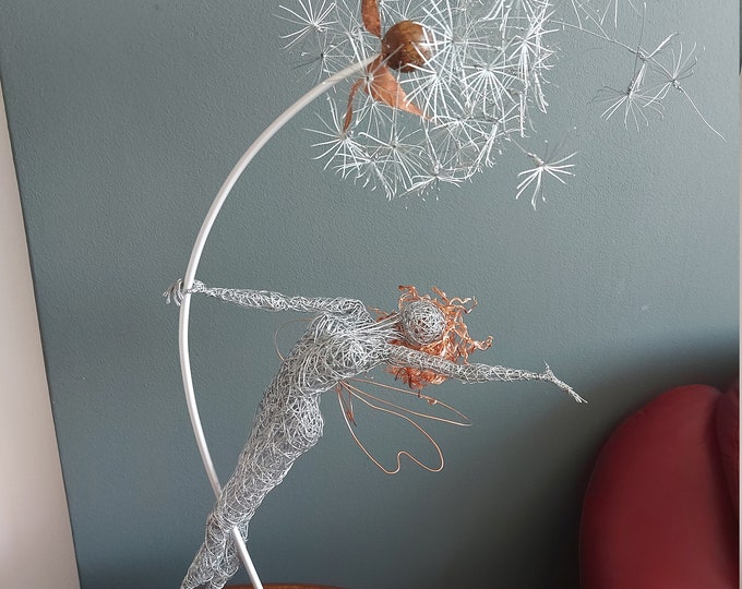 Joyride Dandelion Wire Sculpture, Dandelion Fairy Statue, Blown Away